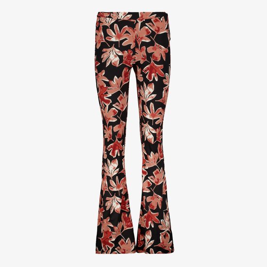 TwoDay dames flared broek met bladerenprint zwart bruin - Maat S