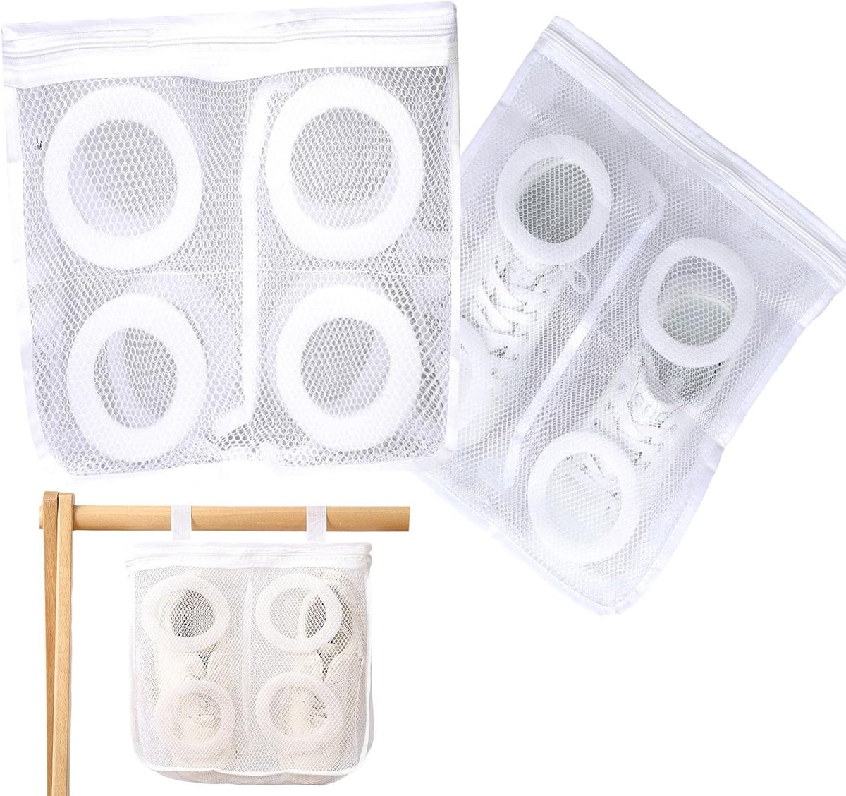 2 stuks - Wasnet Schoenen - 36*30*12cm - Wasnet voor schoenen - Waszak voor schoenen - herbruikbare - honingraat mesh schoenen waszakken - met rits waszak - waszak - opbergzak - voor sneakers, tennisschoenen, pantoffels, bh's, sokken, speelgoed - wit
