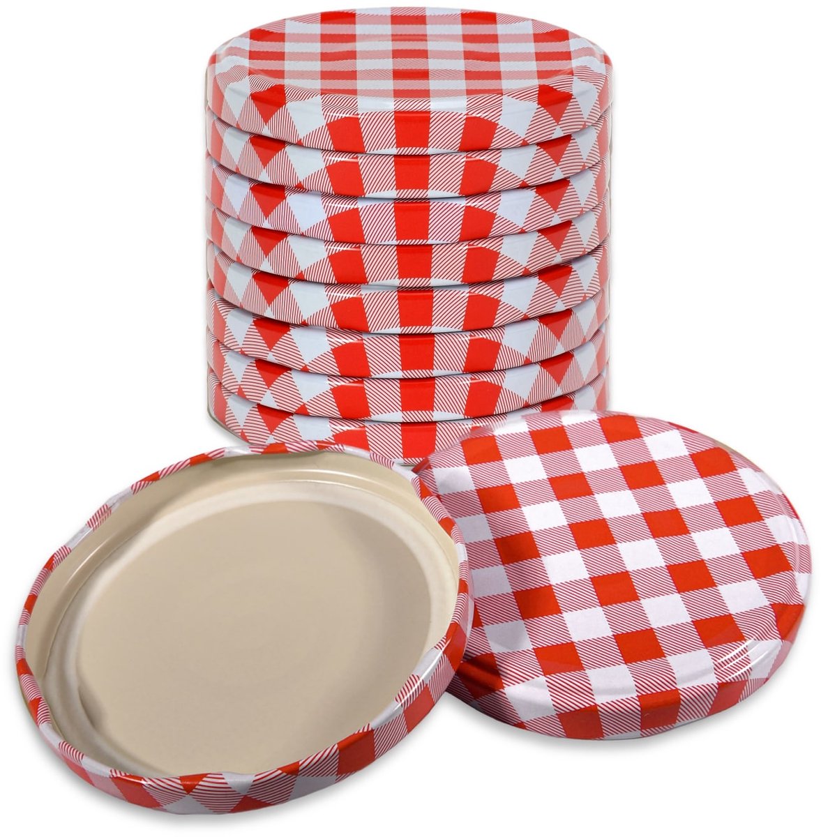 Oputec 10x twist-off draaideksel TO 82 (82 mm) – rood-wit geruit inmaakdeksel – reserve voor jampotten & weckpotten