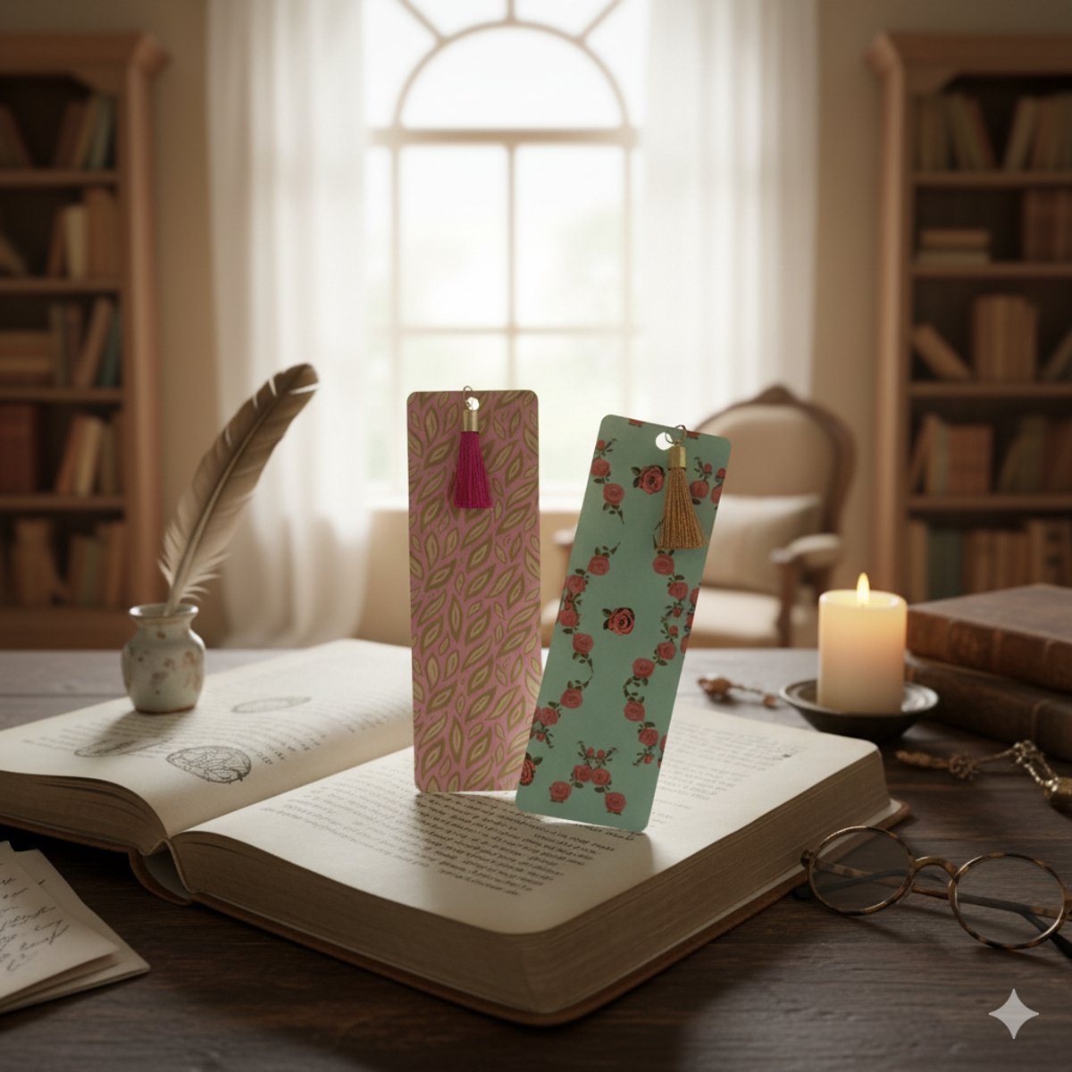 Nook & Note Bloom – Boekenlegger – Dubbelzijdig – Met Kwastje – Handgemaakt – Bloemenpatroon