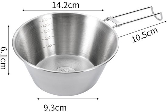 2-stuks roestvrijstalen kampeerkookset - Roestvrijstalen kom - Opvouwbare kom - Draagbare voedselkom - 500ml - Gemakkelijk schoon te maken - Geschikt voor picknicks, wandelen, barbecueën, kamperen in de buitenlucht en bergbeklimmen - Zilver — afbeelding 2