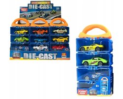 4 Metal Auto Speelgoed Set met Garage Box - 7cm