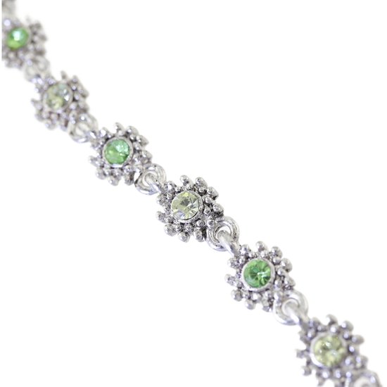 Behave Collier de fleurs argentées avec pierres vertes