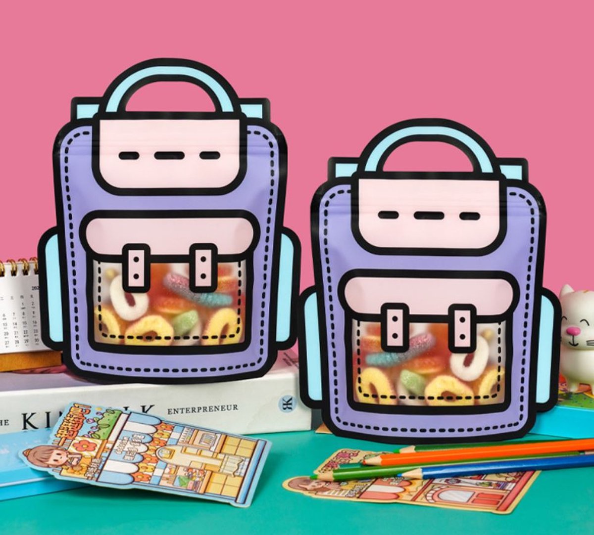 Schattige Uitdeelzakjes set - Paars - 10 stuks - 18cmx21cm - Dik 6 cm - Schooltas - kinderfeestje - cadeauzakjes - cadeauverpakking