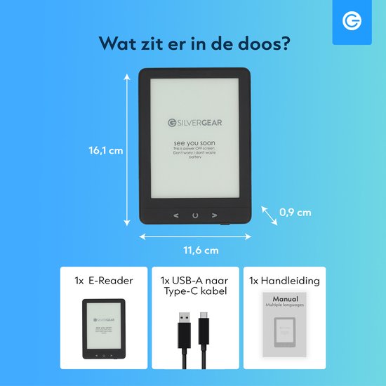 Ereader Backlight Silvergear eReader 6 Inch - Ebook Reader met Backlight - 4GB Zwart | bol