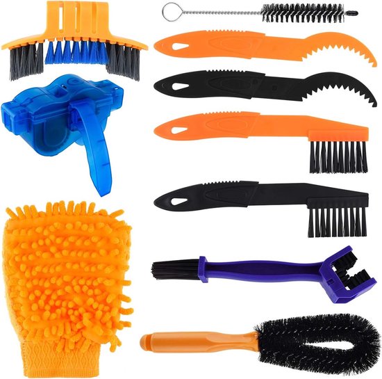 OIMG 10-delige - Professioneel Fiets Schoonmaak Set - Multifunctioneel Kettingreiniger Fiets - Ketting Schoonmaken - Kettingborstel - Fietsketting Reiniger - Cycling Bike Cleaning - Fietsreiniging set - Borstel - Ideaal voor Fiets /berg /weg
