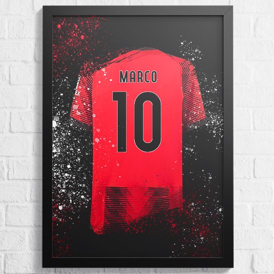 Affiche de Voetbal AC Milan - Personnalisée avec votre naam - Affiche maillot de Voetbal - Format A2+ 43,2 x 61 cm - Un cadeau de football unique