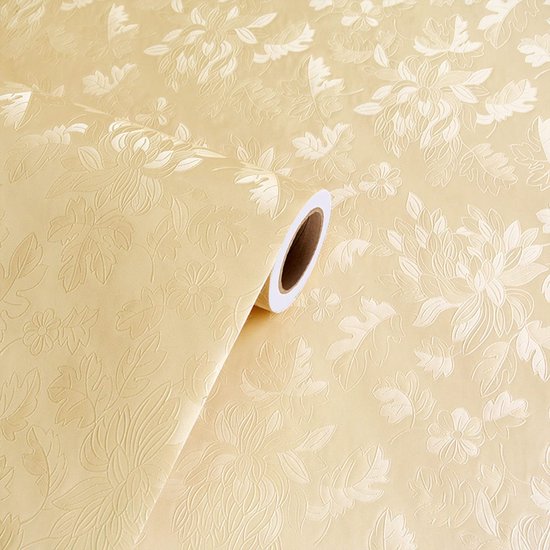 JeiibrZui Zelfklevend Behang - 3D-Reliëf Damastbehang - Zelfklevend Vliesbehang Met 3D-Effekt En Zuivere Kleuren - 1 Rol - Algemeen Gebruik Beige