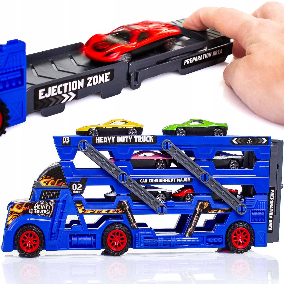 Grote Speelgoed Vrachtwagen met Trailer en 6 Mini Auto's