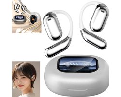 Intelligent Touch Screen Open Bluetooth Earphones, Wireless Open Ear Bluetooth Earbuds, Bone Conduction Headphones Waterproof, Noise Cancelling and Bass in Ear Wireless Bluetooth Earbud (White)