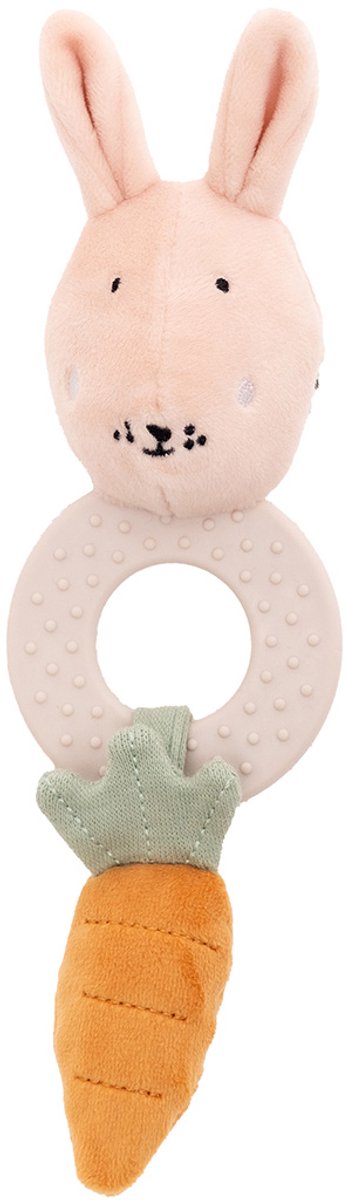 Trixie Bijtspeeltje - Mrs. Rabbit - Siliconen Bijtring & Knisper - Houten Ring & Spiegel - 3m+ - Ideaal als geboortegeschenk