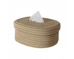 Tissuebox - Tissuehouder -Tissuedoos - Wc rolhouder-Toiletrolhouder staand - Natuurlijke touw geweven tissue box houder - ronde opbergmand - voor thuis auto hotel