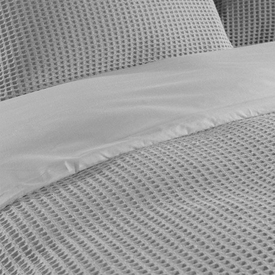 Housse de couette gaufrée – LitaLente Gris clair – 100 % Katoen – Luxe et respirante – Comprend 2 Taies d'oreiller 60 x 70 cm – Qualité hôtelière – Infroissable et résistante – Convient aux Dekbed de 240 x 220 cm