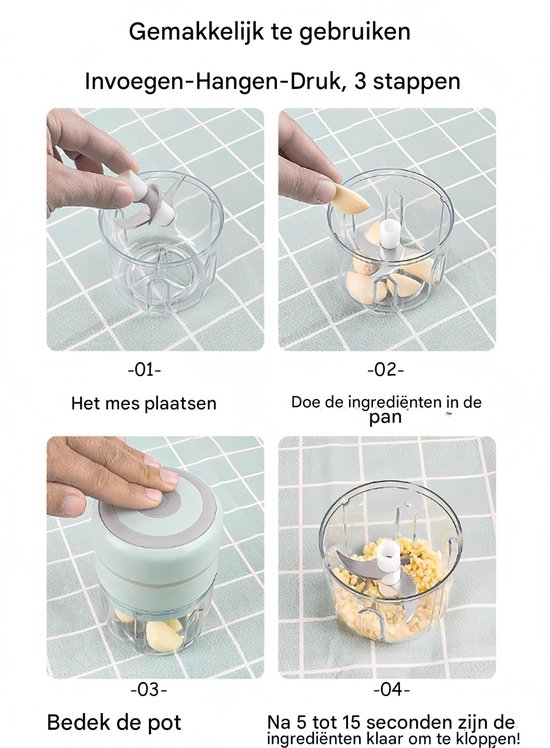 Elektrische knoflookhakker en vleesmolen, groentehakker voor in de keuken，Multi-hakker, USB-oplaadbaar voor babyvoeding, knoflook — afbeelding 3