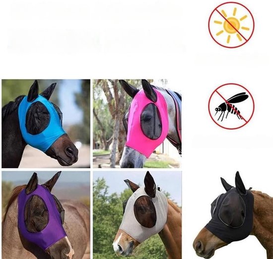 1 stuk - Ademend paardenmasker - Anti-muggen en vliegen - Paardensportbenodigdheden - Intrekbaar - Eén maat - Blauw — afbeelding 2