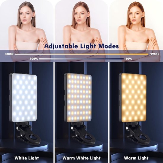 3-in-1 Zelfie Verlichting - Voor- en Achterkant Clip voor Alle Schermen - USB Oplaadbaar voor TikTok en Make-up - Videoconferentie Lamp - Wit - 1 Stuk van FONTRA៥៤ — afbeelding 3