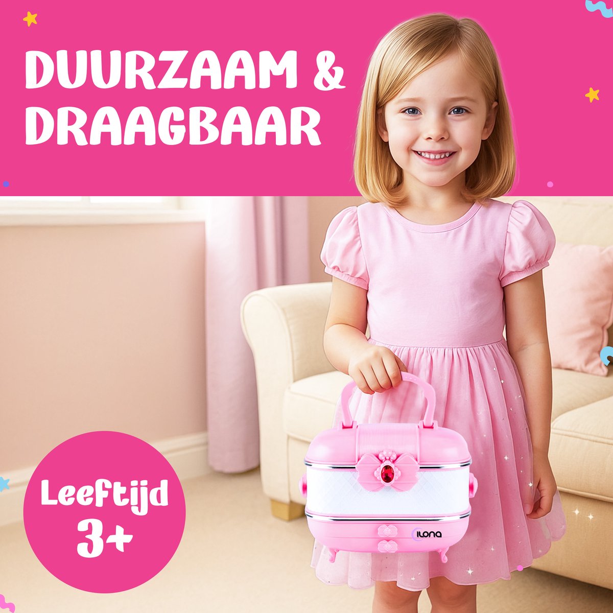 Ilona kinder make up meisje - koffer - Make up koffer voor kinderen - 52 delige set - compact - roze — afbeelding 3