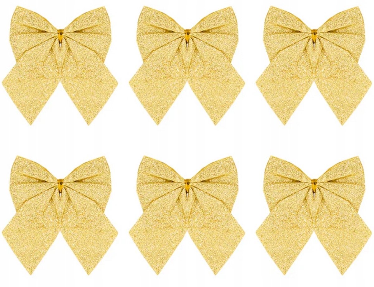 Goud Glitter Strikjes Kerstdecoratie 8cm 6 stuks
