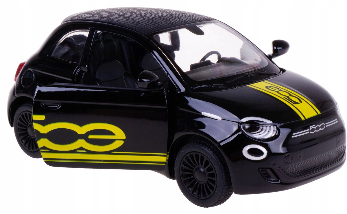 Kinsmart Fiat 500e Modelauto Metaal 1:28 Zwart - Pull Back