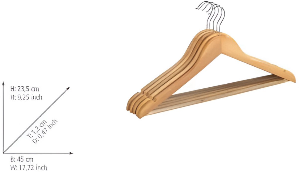 Candala 5 stuks, Hout, Bruin, Kleerhanger met Broekstang & Rok inkepingen