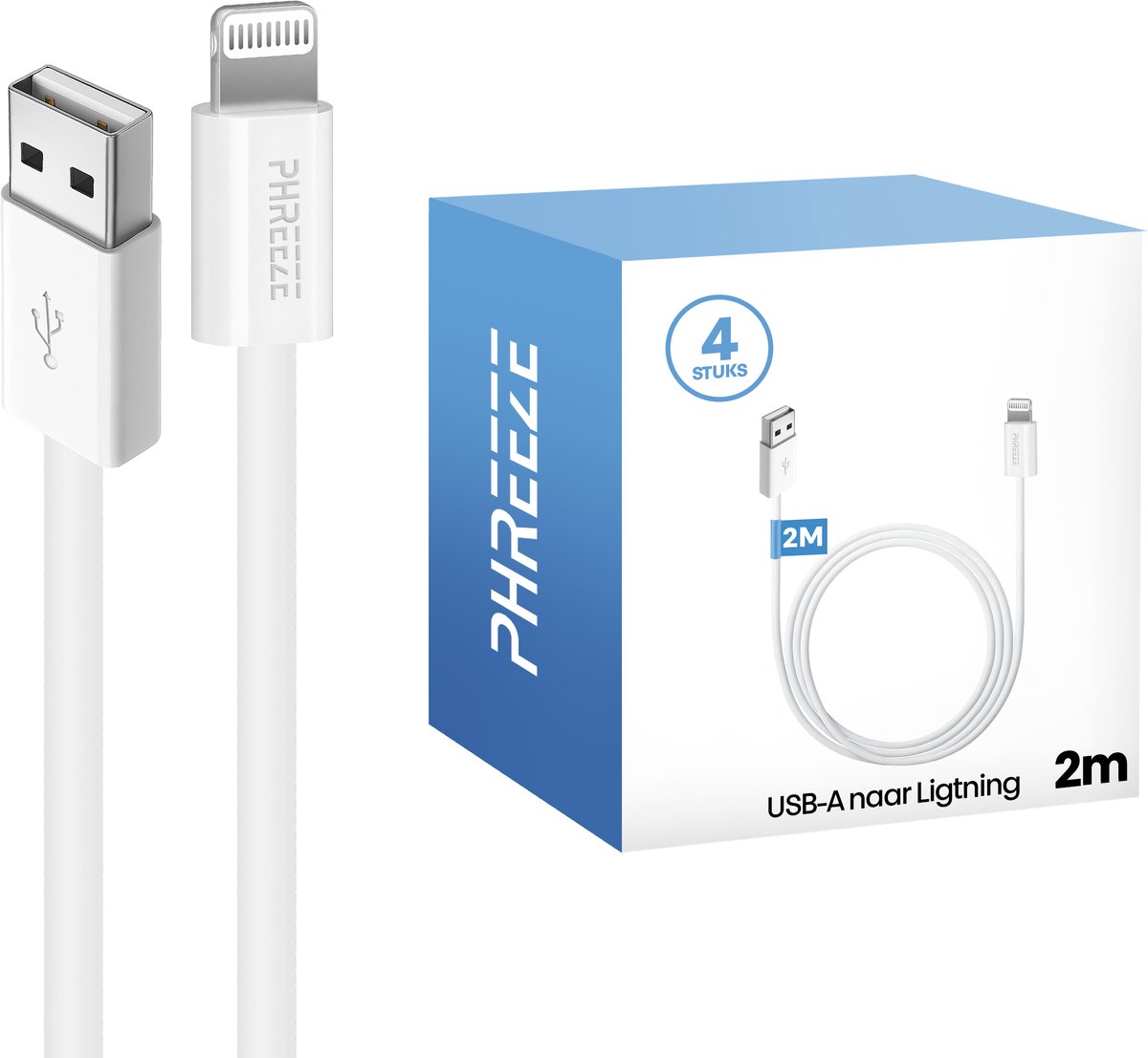 Kabel geschikt voor Lightning naar usb - Oplaadkabel - 4 pack - 2 meter - Phreeze