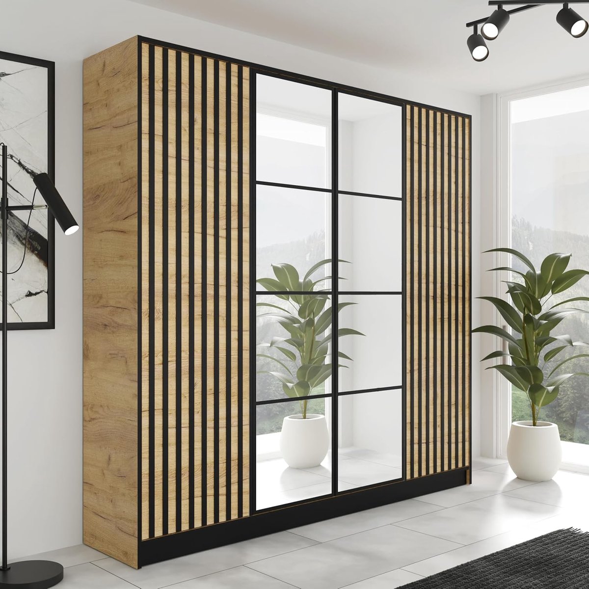 Kledingkast met spiegel - Slaapkamerkast - Vestibule kledingkast - uittrekbare kledingroed