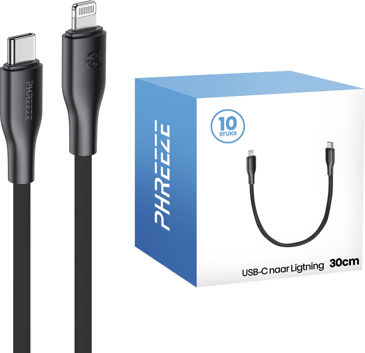 10 pack - Geschikt voor Lightning kabels - Korte oplaadkabeltjes - 20w power delivery