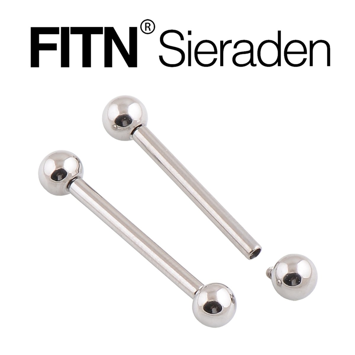 FITN-TBBB-Titanium Internally Threaded Oorpiercing-Zilver Kleurige-1.2*8*3mm-Labret piercing -Traguspiercing Classic