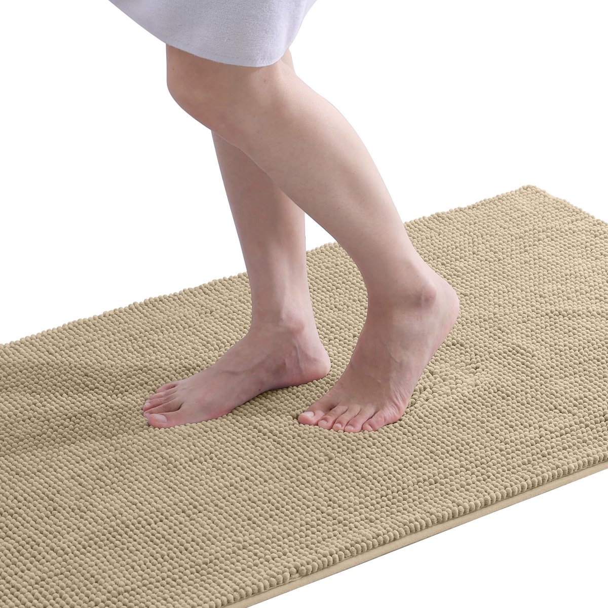 Badmat Antislip – Douchemat – Badmat Badkamer – Vloermat - kort pluche Chenille badmat - beige - 60x120 cm