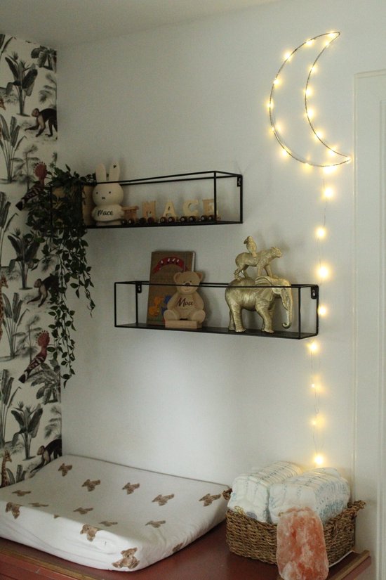 Maanlampje - 32CM - Zilver - BINNEN 24U VERZONDEN! - 100 LED - Batterij - Wandlamp - Maanlamp - Babykamer - Nachtlamp - Kinderkamer - Lang Snoer - Kraamcadeau - Babyshower - Babycadeau van Merkloos — afbeelding 4