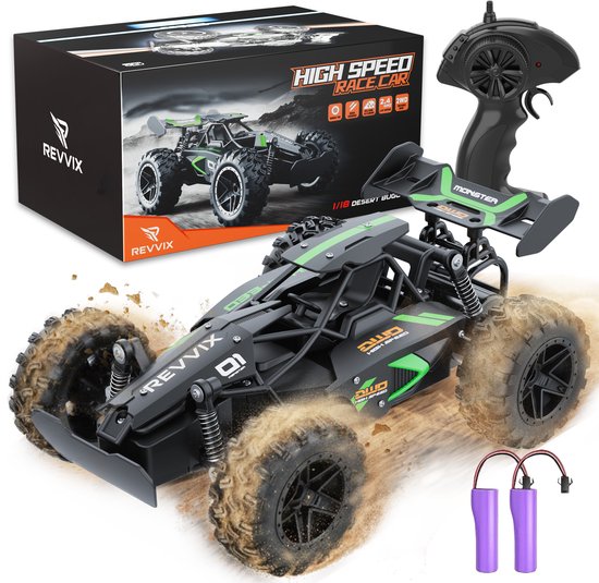 Revvix Voiture de Course Télécommandée avec 2 Batteries – RC Car Buggy Tout-Terrain Drift – Pour Garçons, Filles et Adultes – Monster Truck Radiocommandé pour l’Extérieur - Bestuurbare Auto