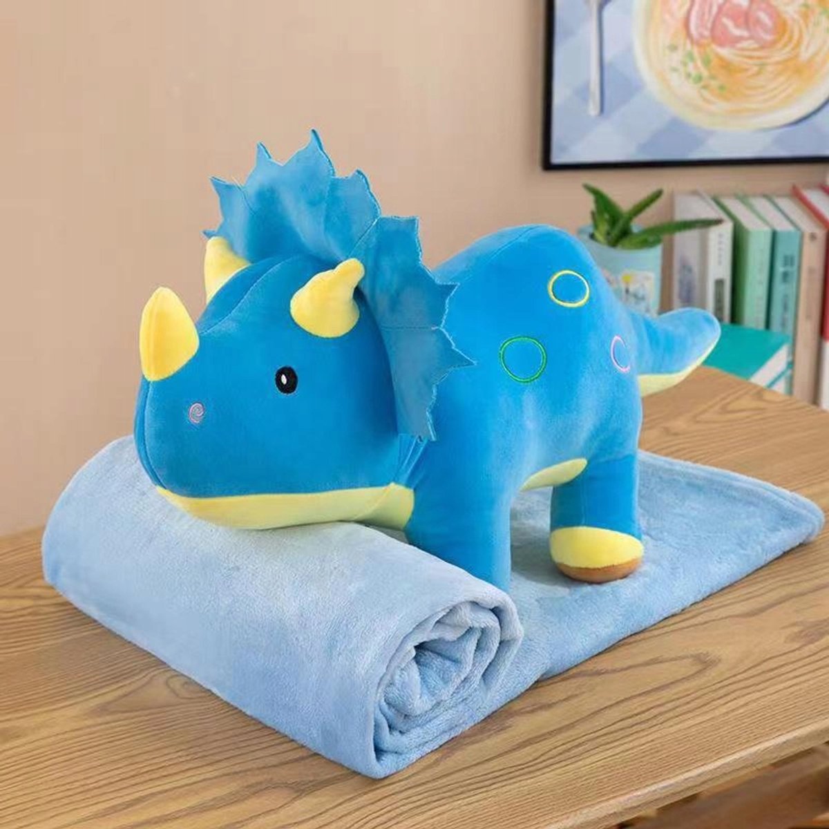 Dino Triceratops Pluche Speelgoed met Dekentje - 3-in-1 Blauw