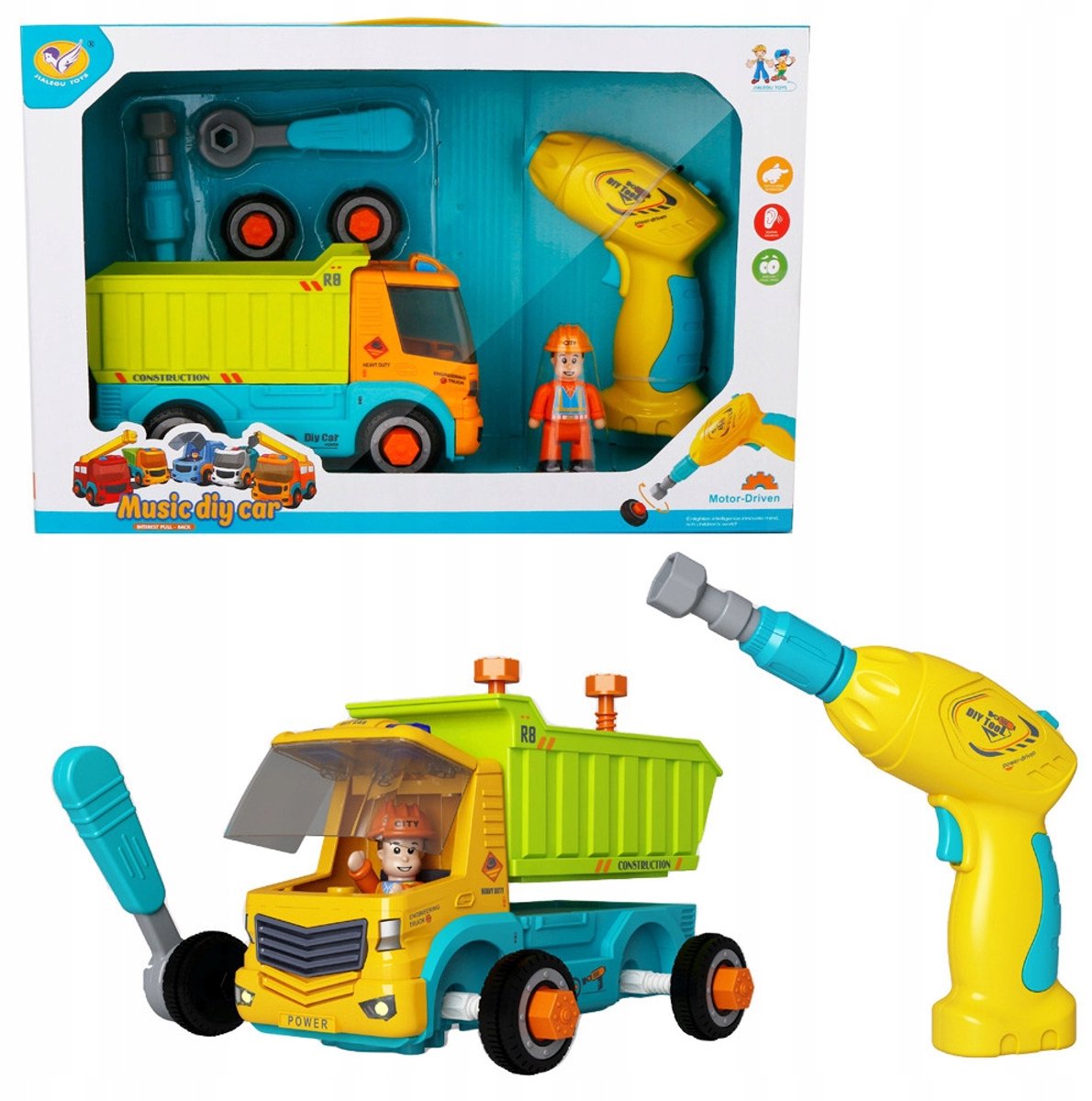Askato Kiepwagen met Boormachine - Bouwspeelgoed voor Kinderen
