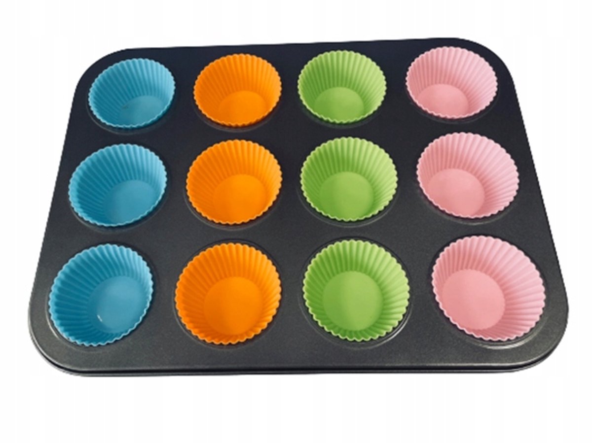 Herbruikbare Muffinvorm met 12 Siliconen Cupcakes - Bakplaat