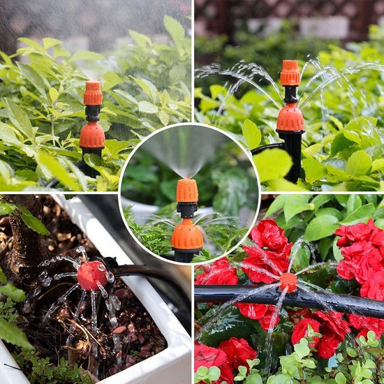 Irrigatiesysteem voor tuin, tuinirrigatiesysteem, 360 graden, automatische irrigatieslang, verhoogd bloembed, irrigatiesysteem voor plantenirrigatie, tuin en balkonpotplanten buiten, 15 m