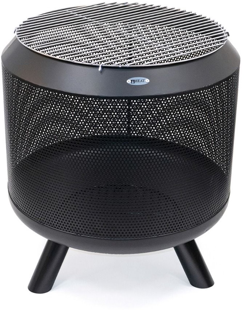 Bol.com HEAT Trommelpot - Vuurkorf met Grillrooster - Vuurkorf BBQ - Zwart Staal - 50x50x60 cm aanbieding