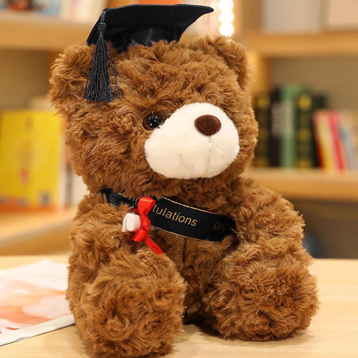 Teddybeer knuffelbeer - Pluche knuffels met diploma en doctorshoed voor meisjes en jongens - Afstudeercadeau - Geslaagd examen cadeau - Bachelor diploma cadeau - beertjes knuffels - 23 cm — afbeelding 5