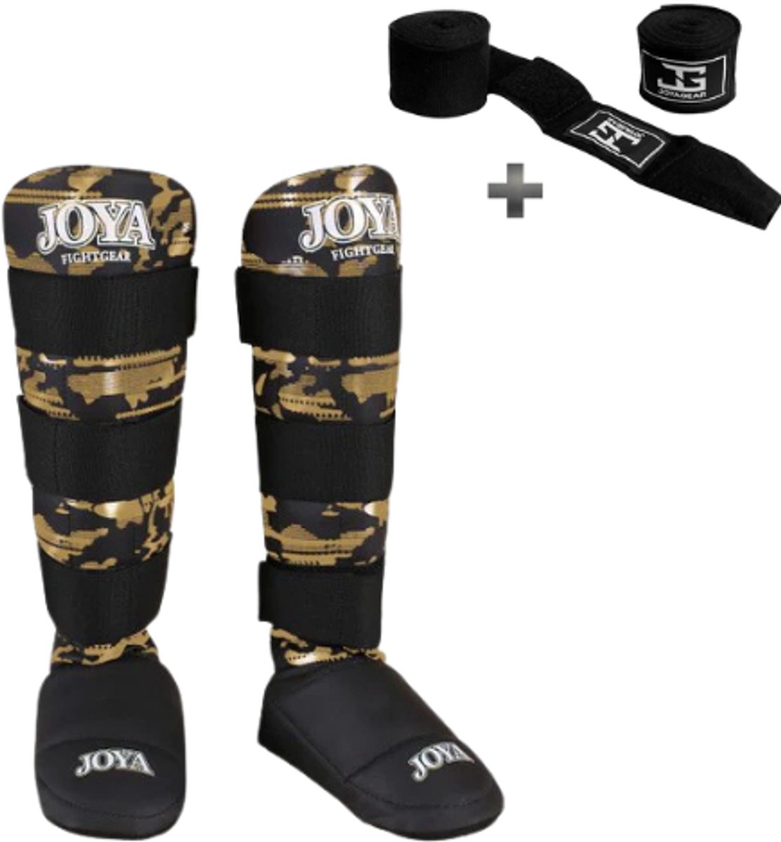 Joya Camo V2 Scheenbeschermers Kinderen – Maat XXS – Kickboksen – Optimale Bescherming & Comfort – Goud – Incl. Bandage