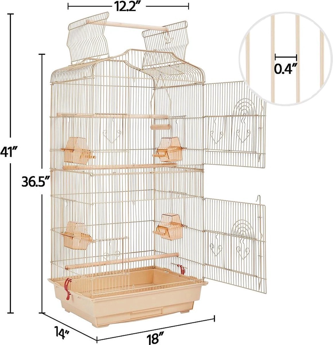Papa simba Vogelkooi ,volière ,vogelkooi met draagbaar handvat met 4 voerbakken ,3 zitstokken, 46 x 35 x 92 cm , amandel , HMTM-BC-10001-Almond thumbnail 7