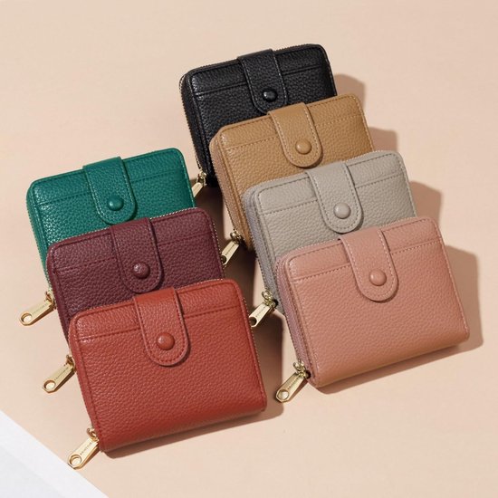 Petit portefeuille pour femme en cuir souple, petit portefeuille pour femme, mini portefeuille avec grande poche zippée pour les pièces, bordeaux, moderne