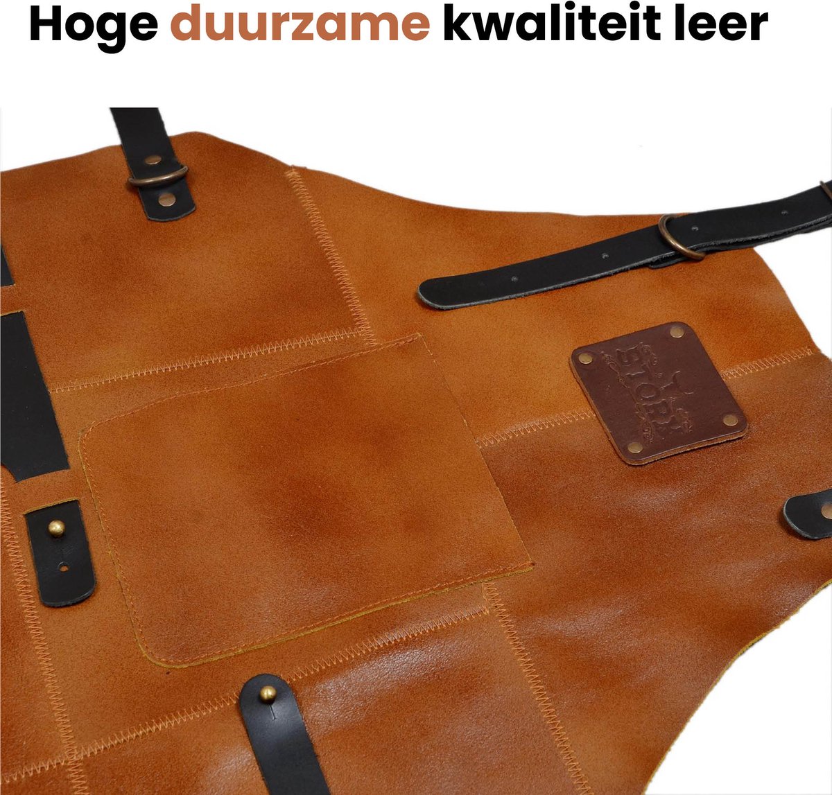 Leertheorie BBQ-schort BBQ-handschoenen | Leren luxe | Barbecue | Cognac | 81 cm x 56 cm | Keukenschort Man, Cognac