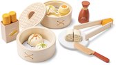 Woet® Houten Dim Sum Speelset - 23-delig Aziatisch Rollenspel Speelgoed - Inclusief Dumplings, Stokjes, Sojasaus en Stoommandjes - FSC Educatief Keukenspeelgoed - Speelgoedeten voor Kinderen - Vanaf 3 Jaar