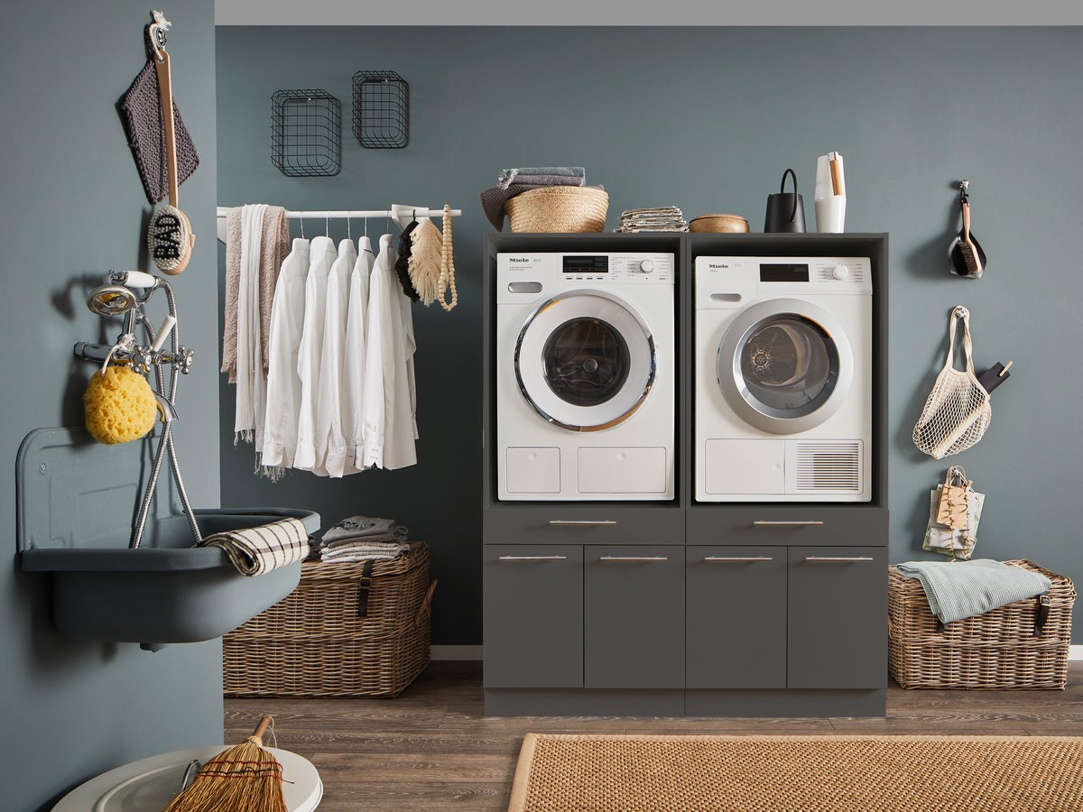 Duo Wasmachine kast - Wasmachine verhoger - Duo wasmachine meubel - Wasmachine en droger ombouw meubel - Antraciet - Hoogte 167 cm - Wasmachine ombouwkast