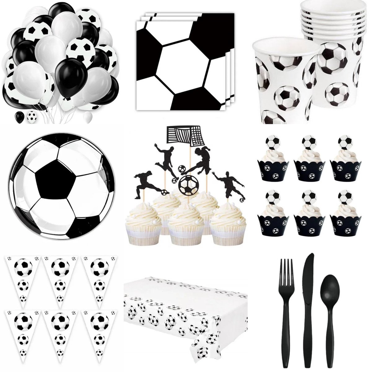 Voetbal party set XXL zwart/wit 152-delig - voetbal - voetbalevenement - sport - party - verjaardag - ballon
