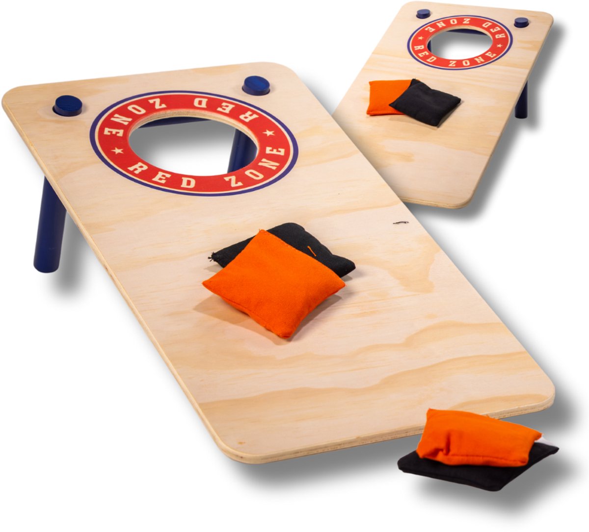 Wicked Wood Games – Mini Cornhole Set – Red Zone Style – 60x30 cm – Inclusief 2 Boards en 8 Zakjes – 100% Hout