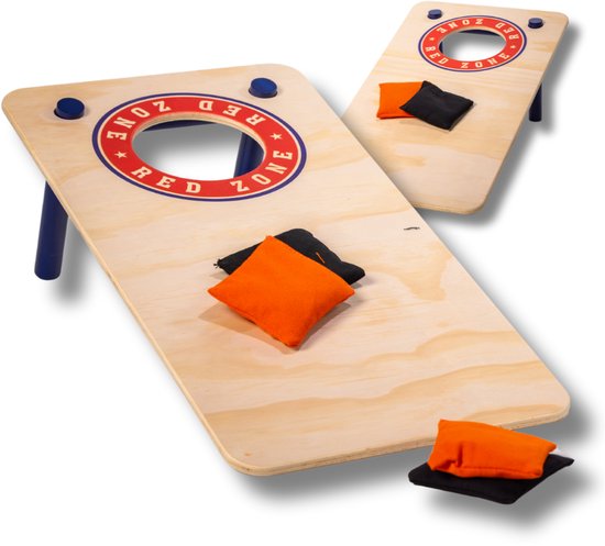 Wicked Wood Games – Mini Cornhole Set – Red Zone Style – 60x30 cm – Inclusief 2 Boards en 8 Zakjes – 100% Hout