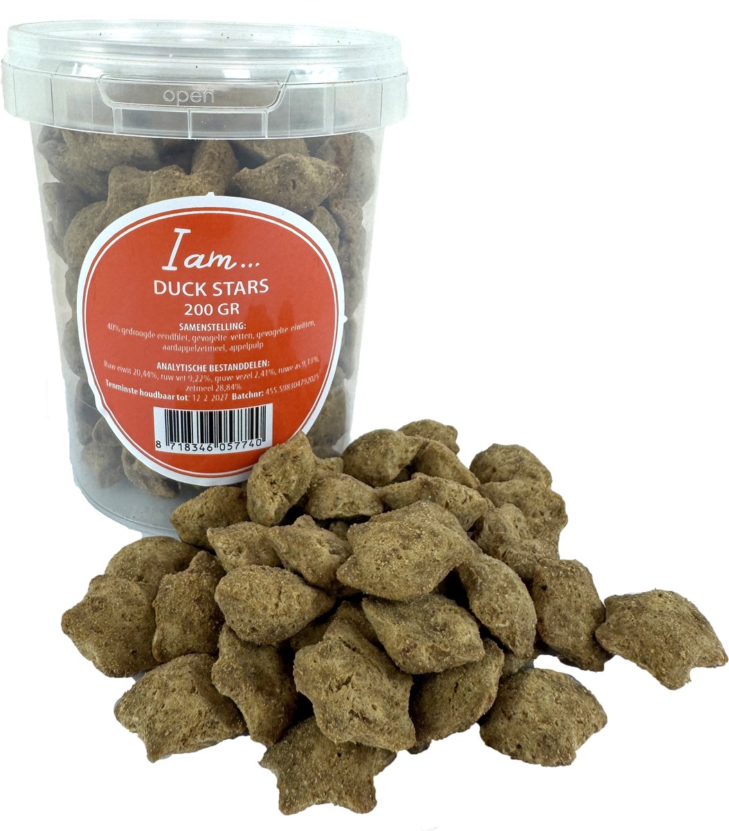 Hondensnack Eend 200gr - I AM Duck Stars - Gezonde Beloningssnack met 40% Eendfilet