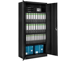 tectake® Archiefkast - Kantoorkast afsluitbaar - Multifunctionele kast van staal - Universele kast met 2 deuren - 5 in hoogte verstelbare planken - Afsluitbaar met veiligheidscilinderslot - Afmeting (LxBxH) 180 x 80 x 40 cm - Zwart