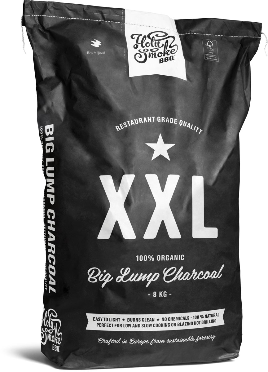 Holy Smoke BBQ - XXL GRADE Europees hardhout - 8KG - Houtskool - big lumps - grove stukken / / noodpakket koken op de BBQ