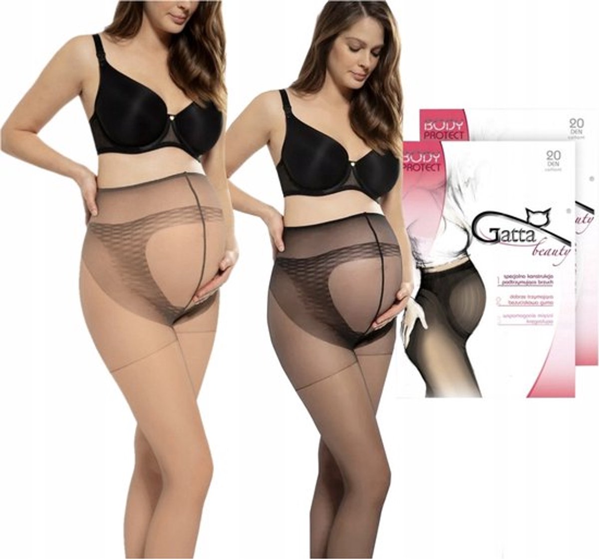 GATTA - Zwangerschapspanty - 20 DEN - Maat S - Zwart / Beige - Dames Panty - Zwanger - Ondersteunende Panty - (2 Stuks)